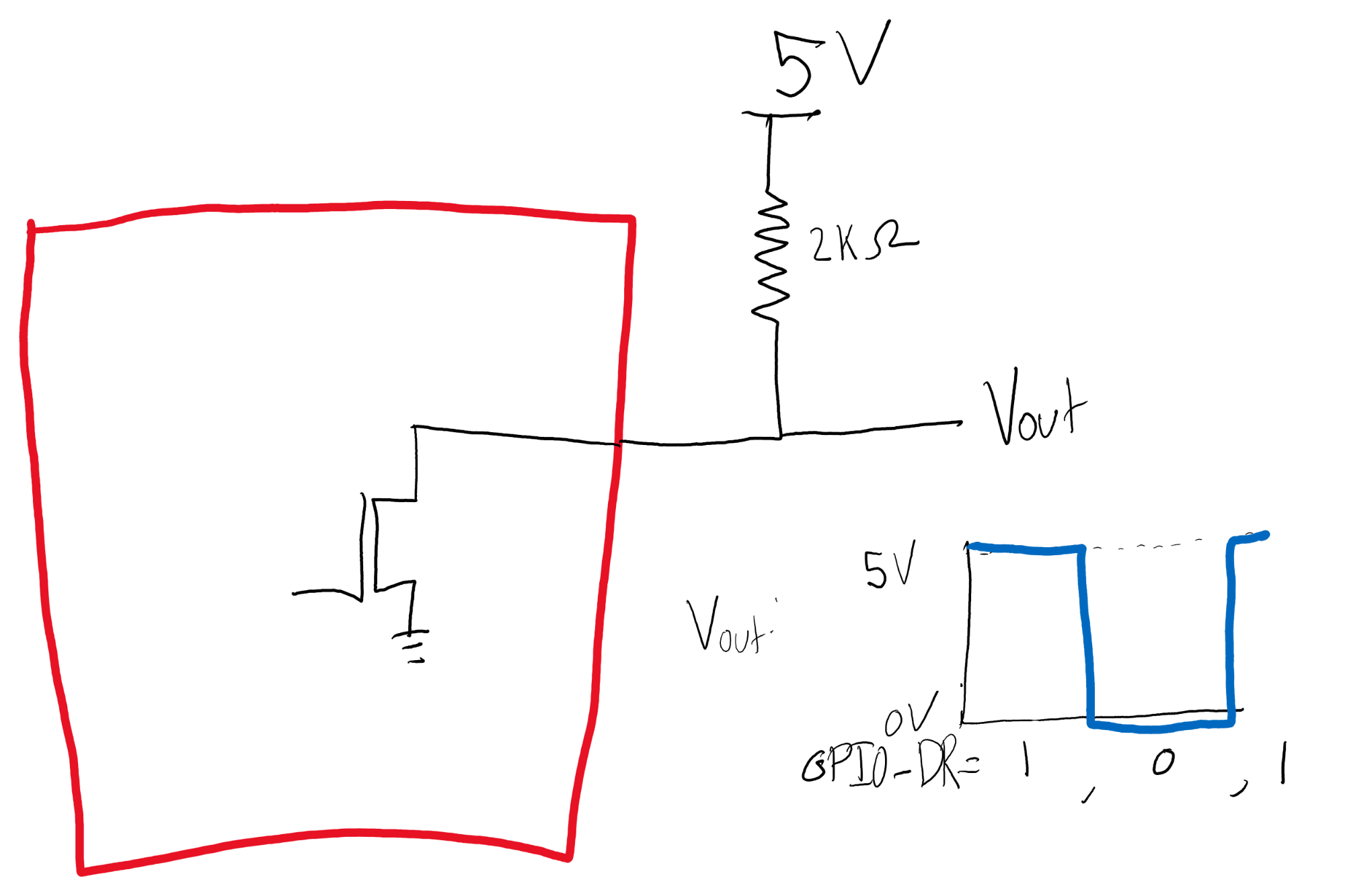 Open drain FET connected to pull-up resistor