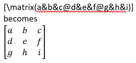 Matrix in Onenote Equation Editor